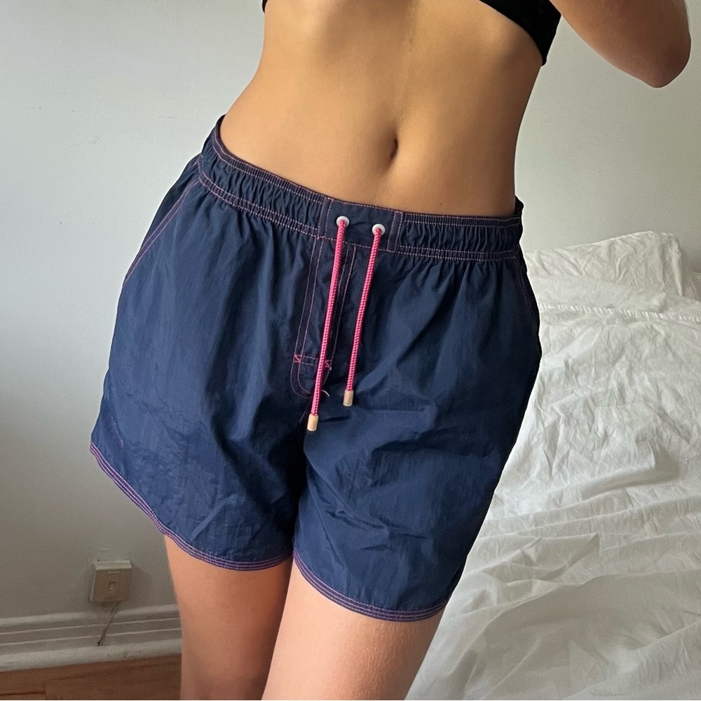 Boss Athletic Navy Shorts with Pink Details